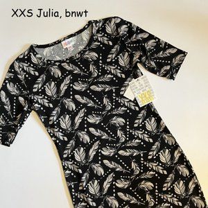 XXS Lularoe Julia sheath dress, black with white feathers